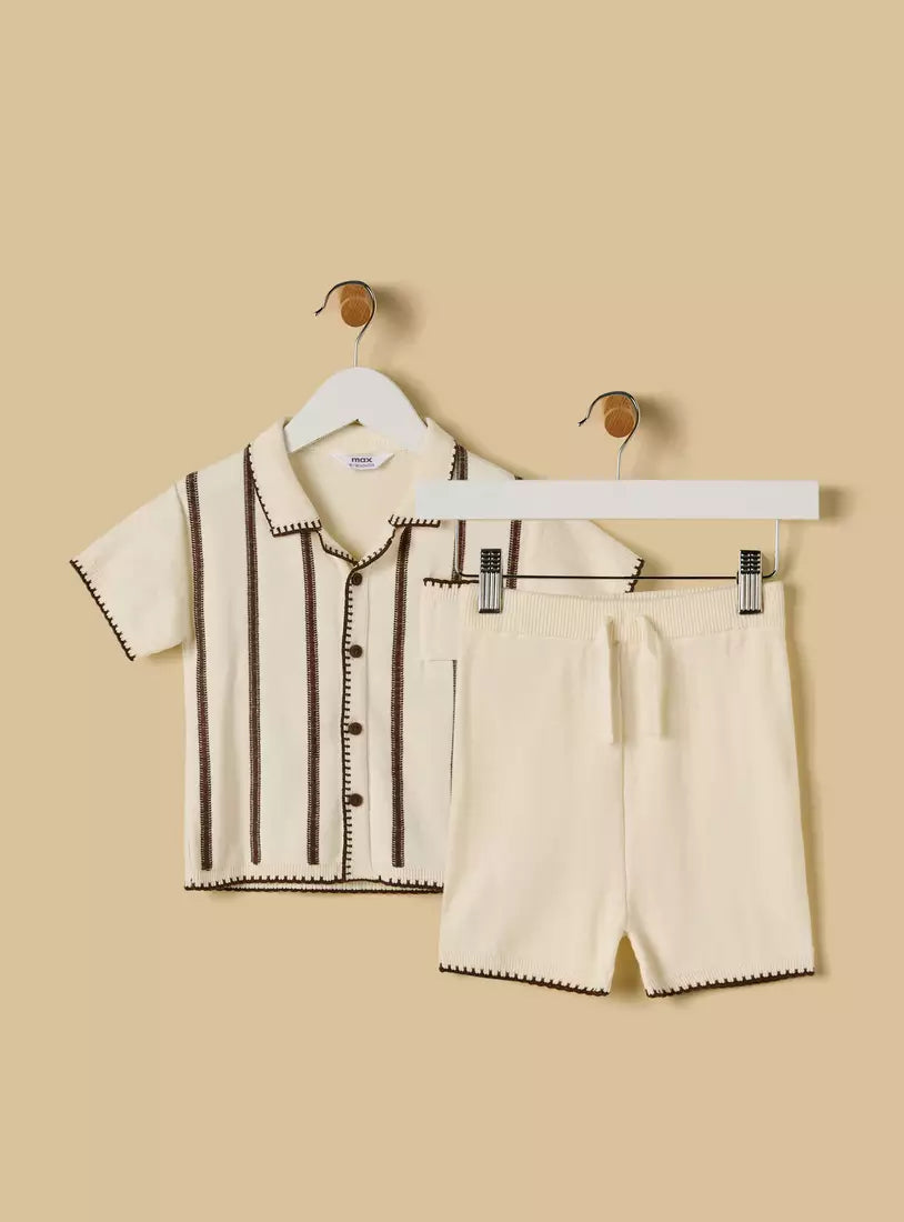 Striped Cotton Shirt and Shorts Set