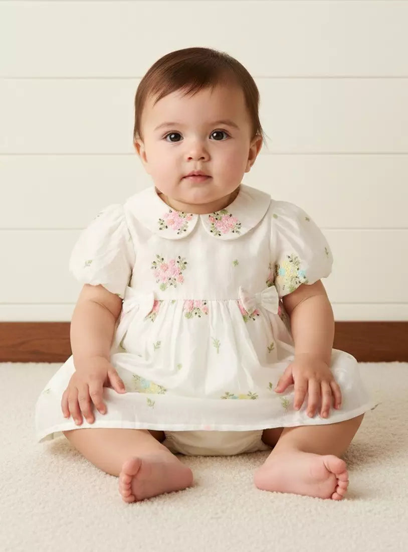 Floral Embroidered Dress with Bloomer