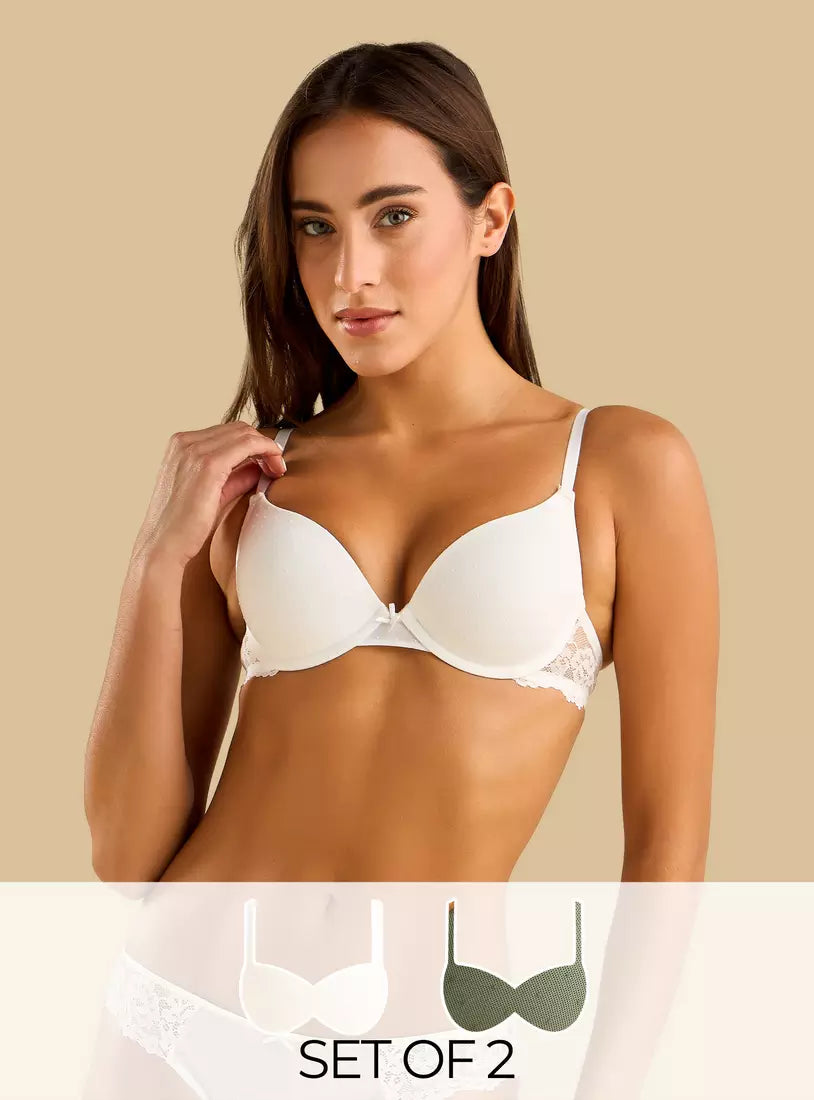 Pack of 2 - Lace Padded Wired Plunge Bra