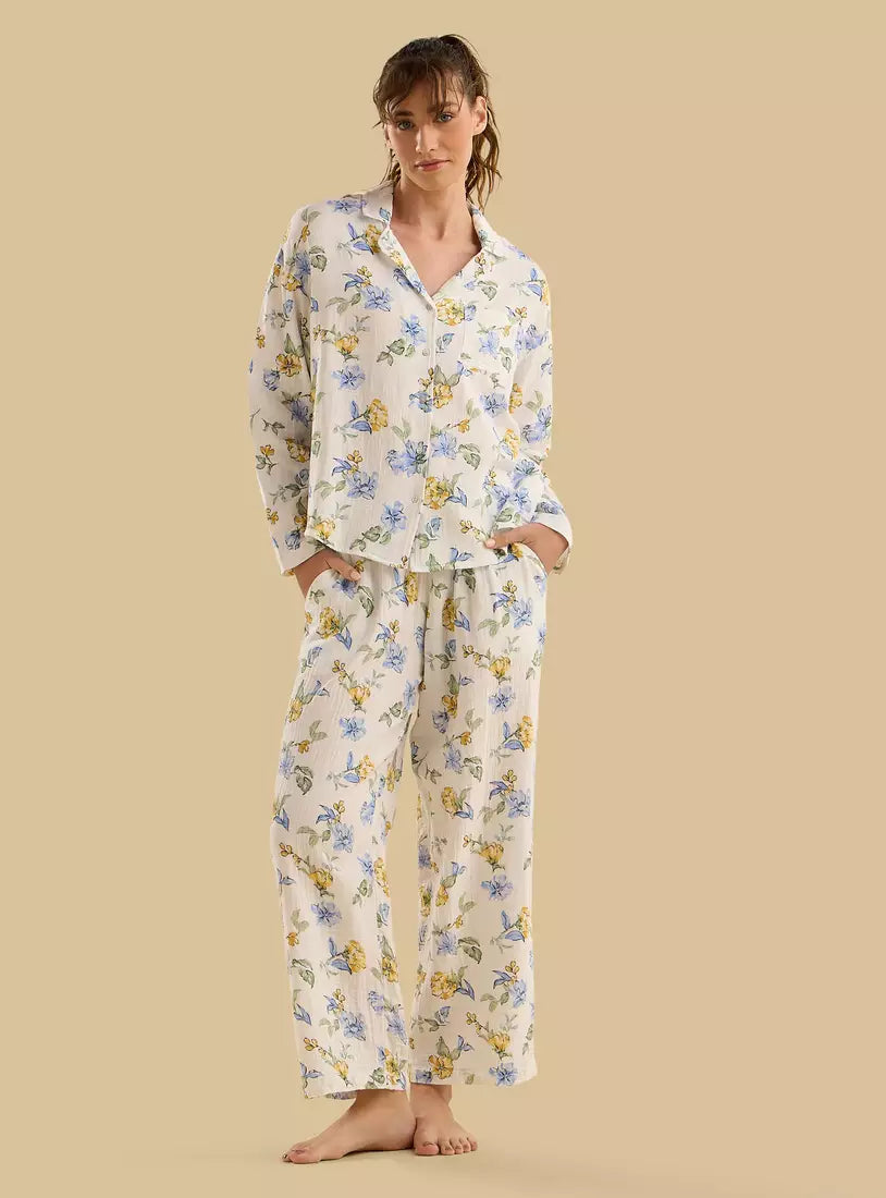 Floral Print Cotton Pyjama Set