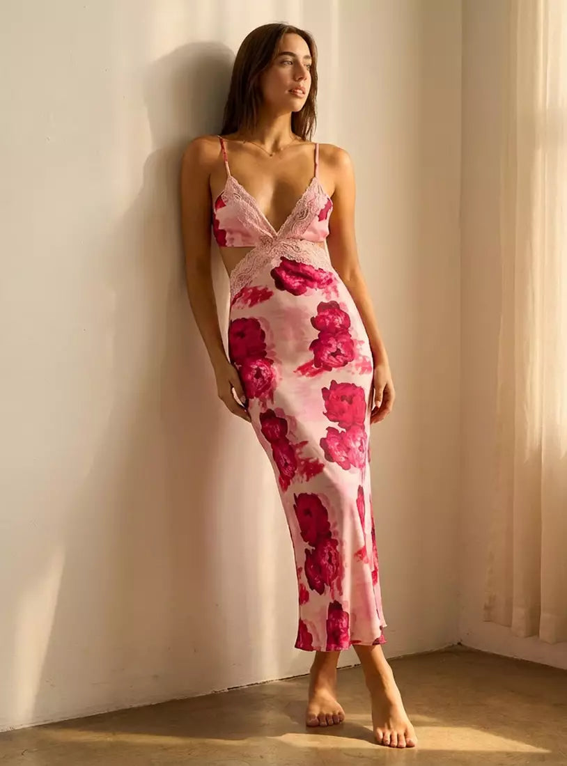 Floral Print Strappy Chemise