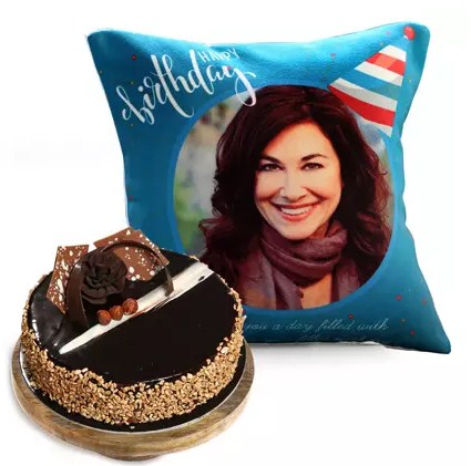 Birthday Cushion with Rose Noir Cake