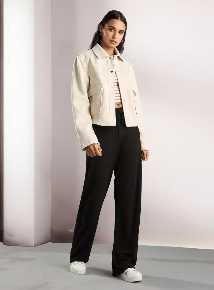 Plain Cropped Melton Jacket