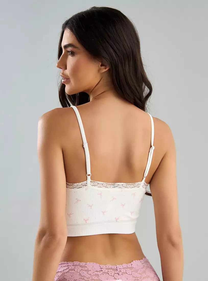 Bow Print Non-Wired Crop Top