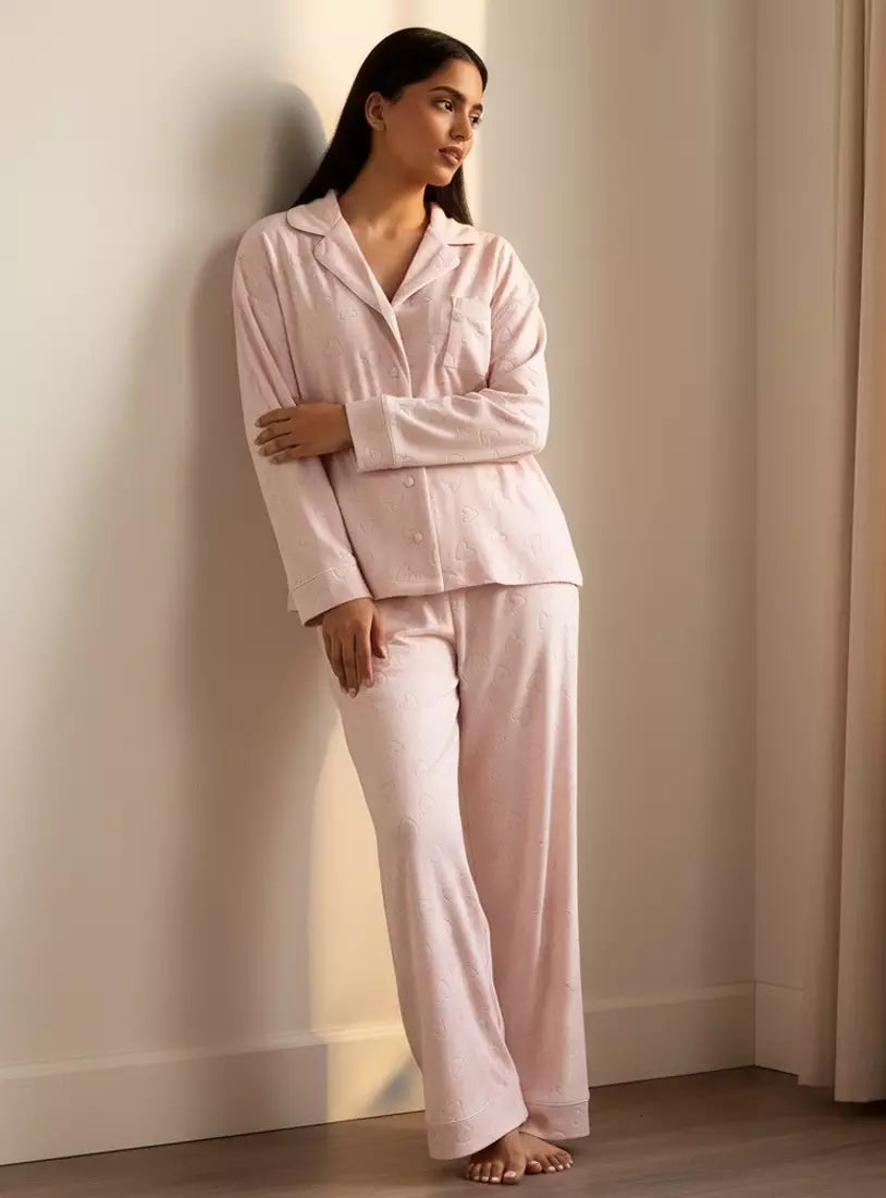 Heart Embossed Jacquard Pyjama Set
