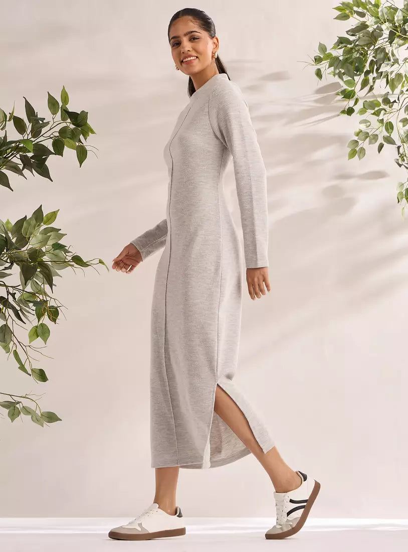 Pintuck Shift Dress with Slit