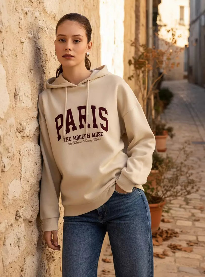 Typographic Print Hooded Sweatshirt