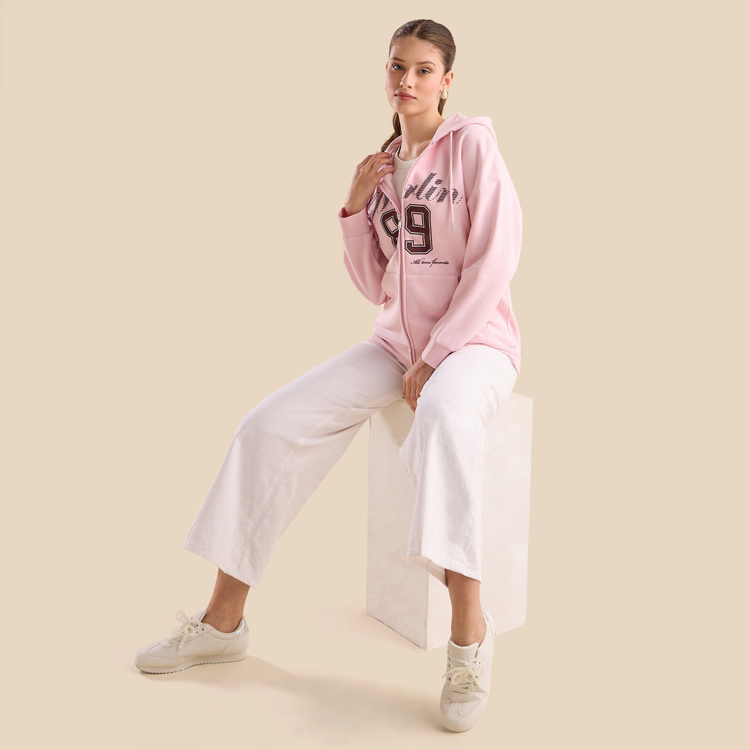 Varsity Print Zip Through Hoodie