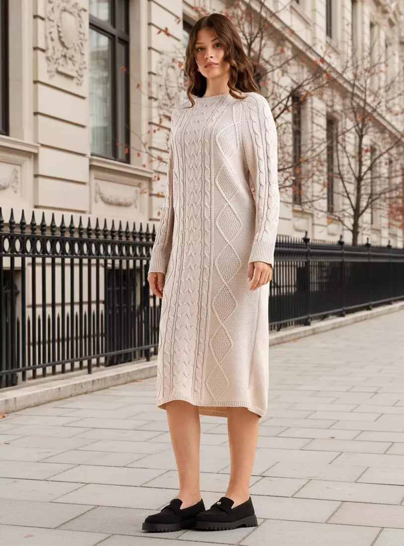 Textured Cable Knit Sweater Dress