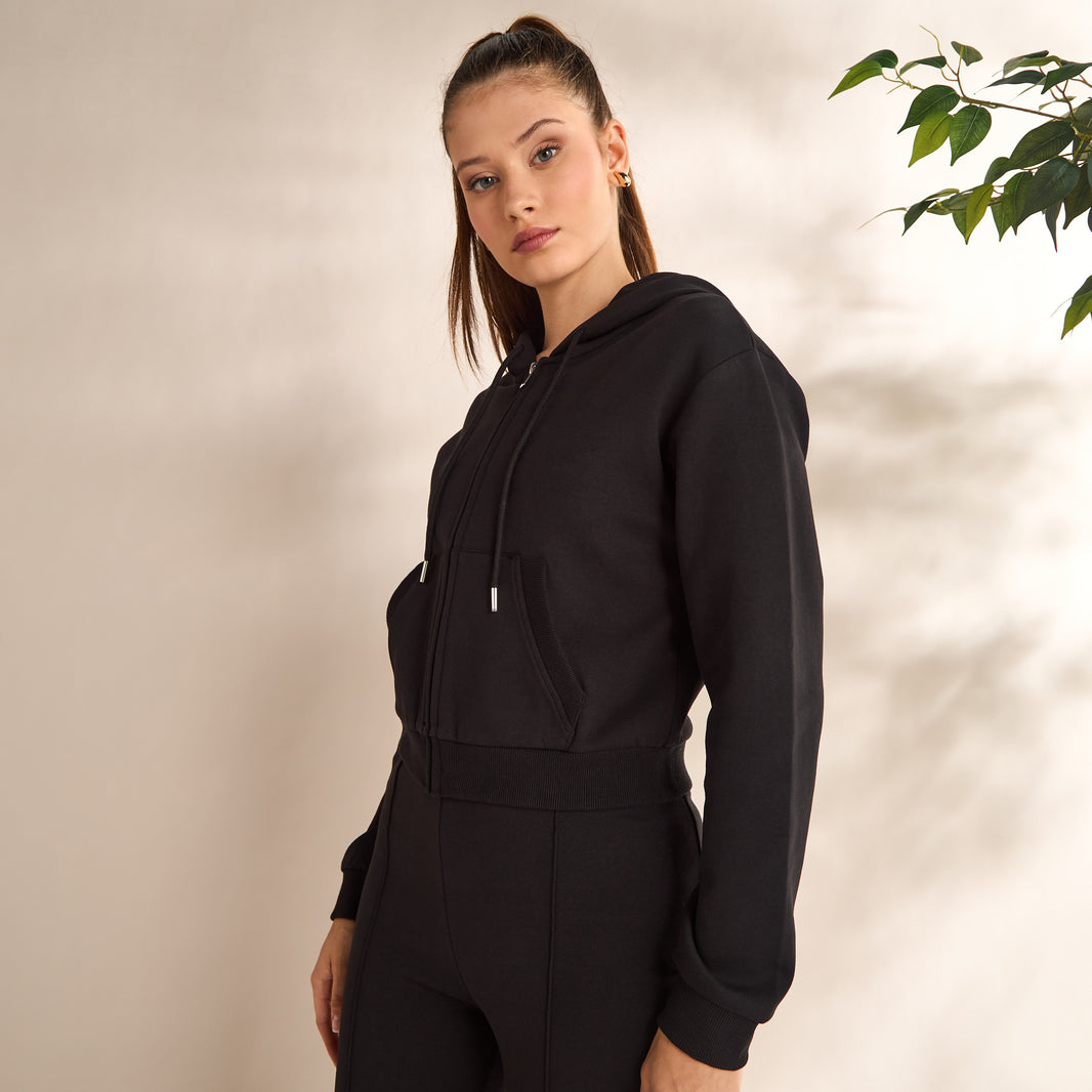 Plain Hooded Zip Through Sweatshirt