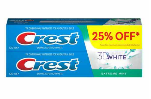 Crest 3D White Extreme Mint Toothpaste 125mlx2