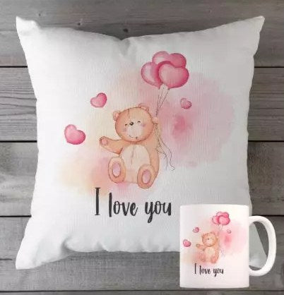 Cute Teddy Printed Cushion & Mug