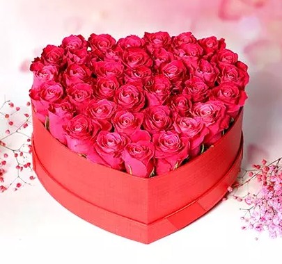 Dark Pink Roses in Heart Shape Box