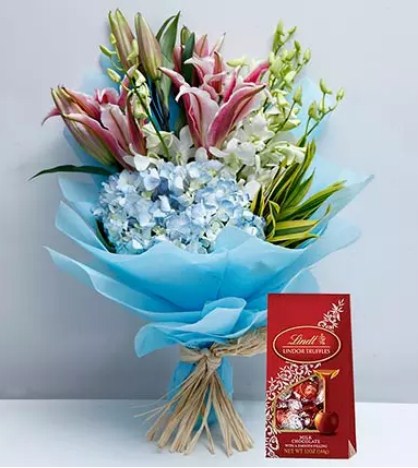 Delicate Flowers and Lindt Chocolate Combo