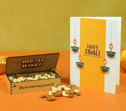Diwali Wooden Dry Fruit Box n Greeting Card