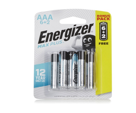 Energizer E92BP8T alkaline AAA max plus battery pack of 6 + 2