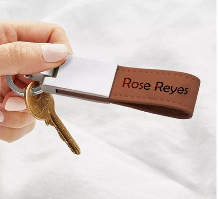 Engraved Leather Keychain With Text