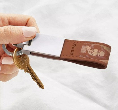 Engraved Photo Leather Keychain