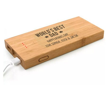 Engraved Text Bamboo Powerbank