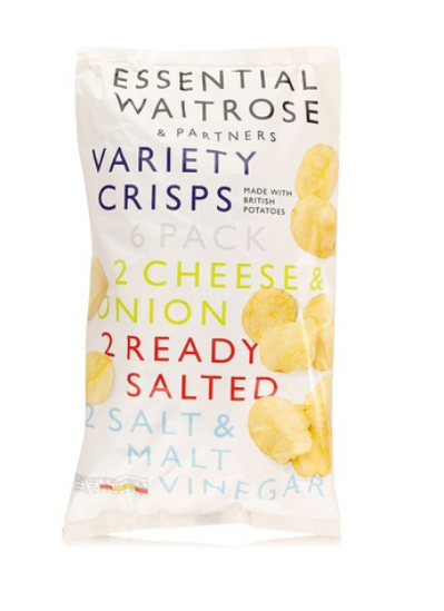 Essential Waitrose variety crisps 6x25g