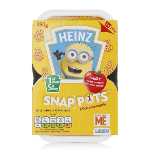 Heinz Minions pasta shapes snap pots 2x190g