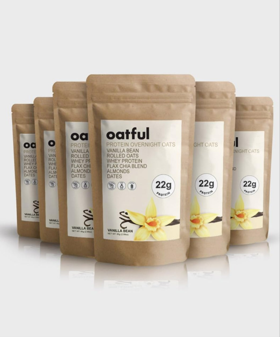 Oatful - Vanilla Overnight Oats (6 Meals) High Protein, No Added Sugar Breakfast - Gluten Free, High Fiber, Non GMO