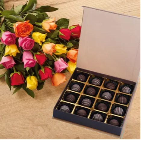 Multicolor Roses n Chocolate Truffles