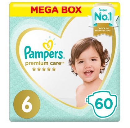 Pampers Premium Care Diapres Size 6 Extra Large 13kg+ Mega Box 60 diapres