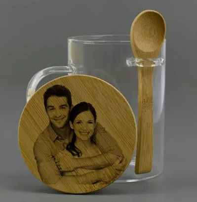 Personalised Glass Mug with Bamboo Lid n Spoon