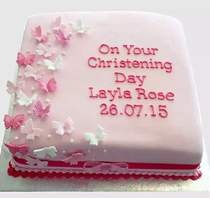 Pink Butterflies Christening Chocolate Cake