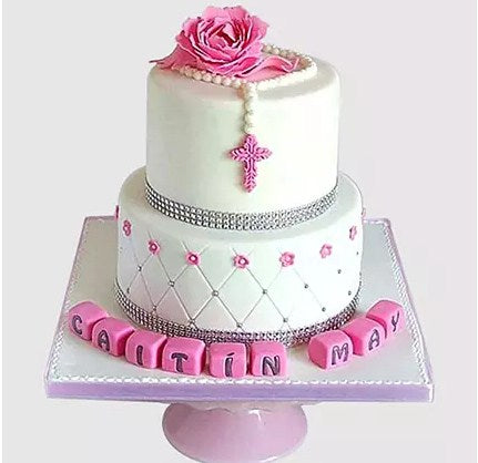 Pretty Pink Floral Christening Chocolate Cake