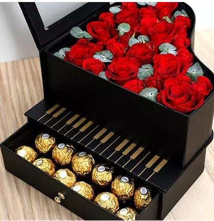 Roses and Chocolates Black Heart Box