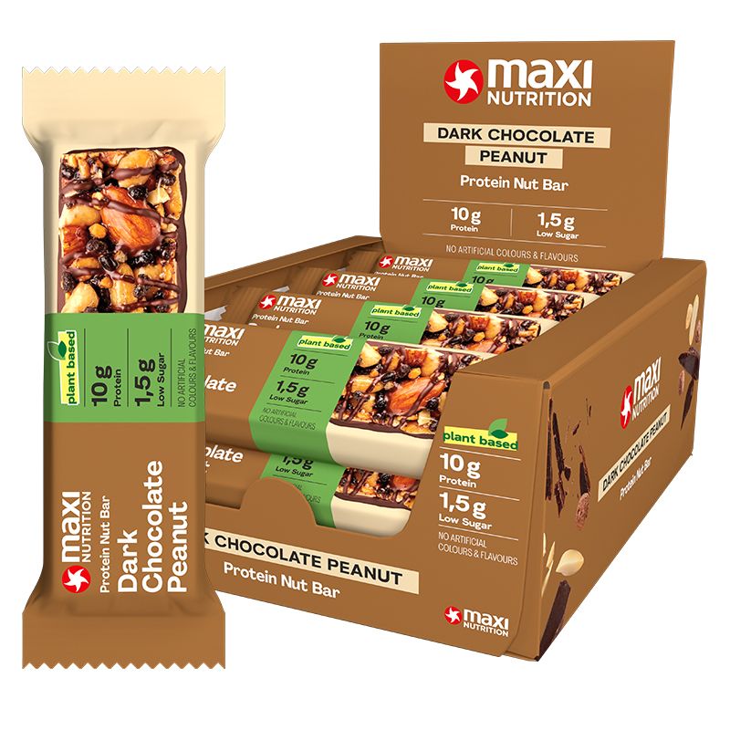 Maxi Nutrition Protein Nut Bar Dark Chocolate Peanut 46G - Box of 12 pcs