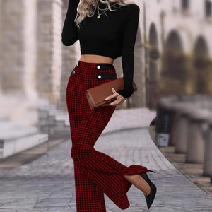 Houndstooth High Waisted Flare Leg Pants