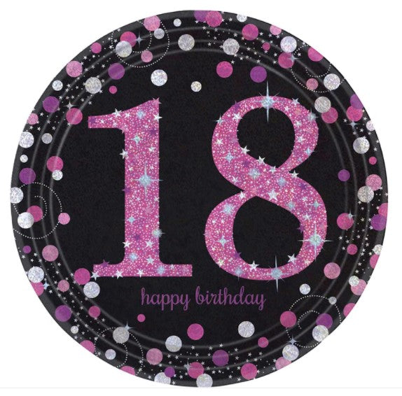 18 Pink Sparkling Celebration Paper Plates 9in, 8pcs