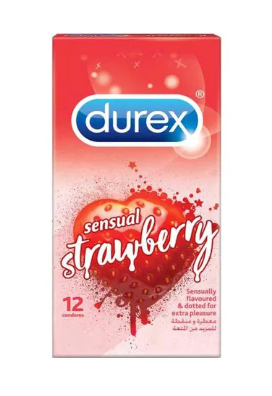 Durex Sensual Strawberry Flavoured Dotted Condoms Pink 12 count