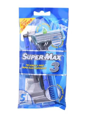 Supermax Men Disposable Triple Blade Pack of 3+ 2 Razors Free