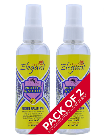 Elegant Mosquito & Tick Repellant Spray – 100ML – Pack of 2 – LAVENDER Extract – DEET base – Tick, I