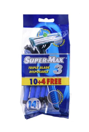 Supermax Men Disposable Triple Blade Pack of 10 + 4 Free Razors