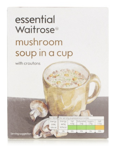 Essential Waitrose mushroom soup in a cup 96g
