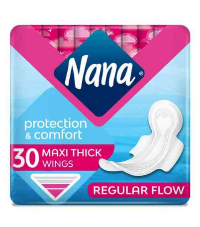Nana Protection And Comfort Maxi Thick Sanitary Pads With Normal Wings White 30 count