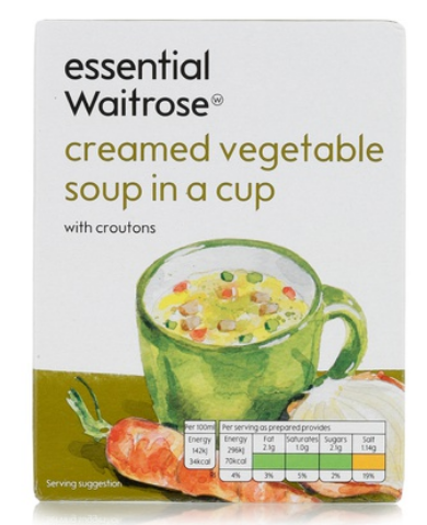 Essential Waitrose creamed vegetable soup in a cup 72g