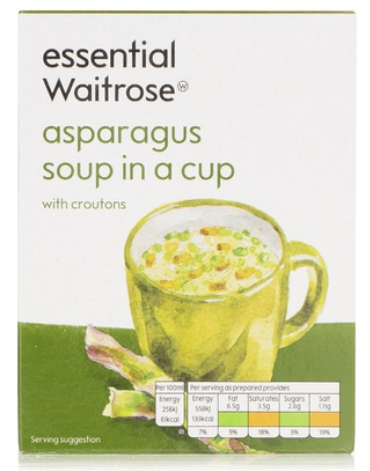 Essential Waitrose asparagus soup in a cup 112g