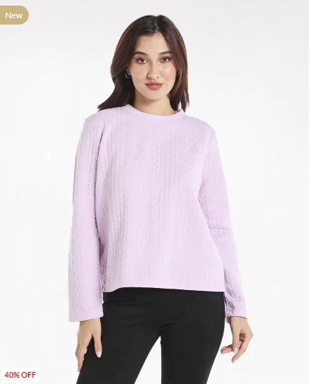 Cable Knit Pullover Sweater with Round Neck and Drop-Shoulder Long Sleeves