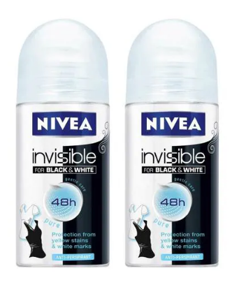 Nivea Pure Invisible Black & White Deodorant Roll On 50ml x Pack of 2 10% Off