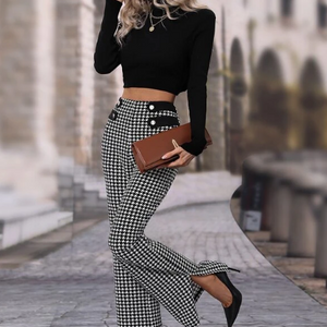 Houndstooth High Waisted Flare Leg Pants