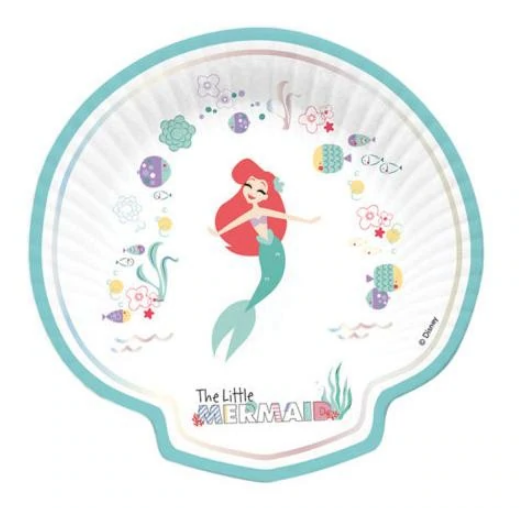 Ariel Under The Sea Shell Shaped Metallic Paper Plates 4pcs