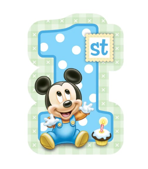 Mickey Mouse 1st Birthday Invitations 8pcs