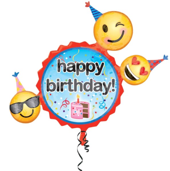 Emoticon Birthday Wishes SuperShape Balloon 27x36in