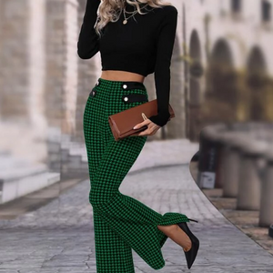 Houndstooth High Waisted Flare Leg Pants